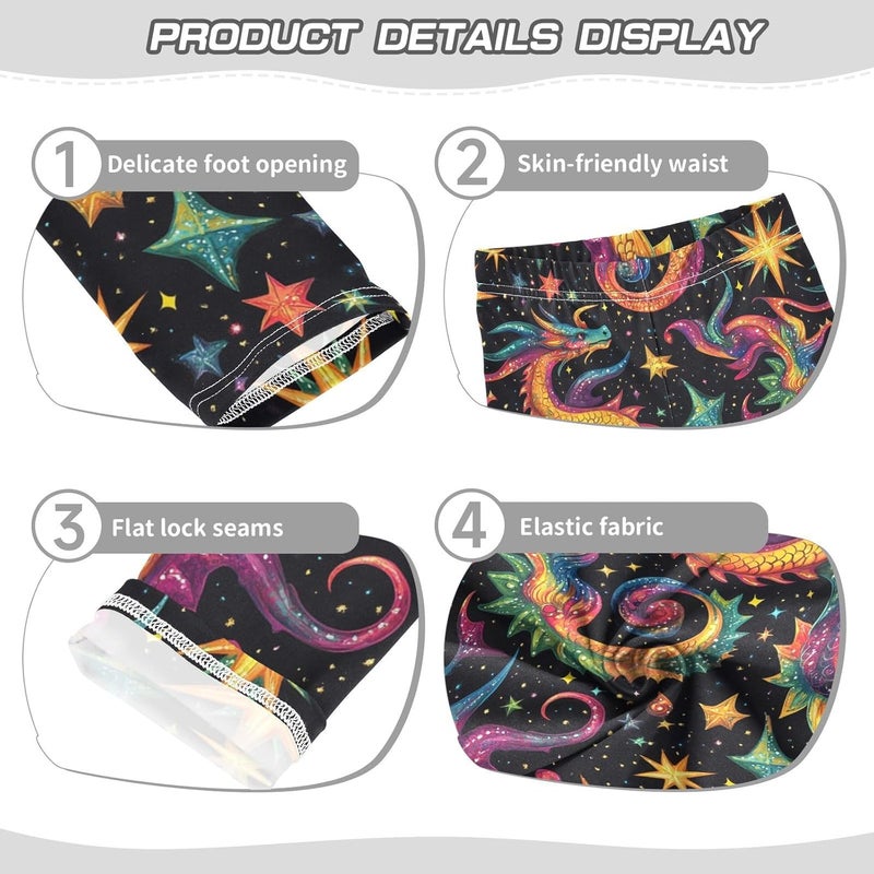 Boccsty Multicolored Dragons and Stars Girls Leggings Kids Yoga Pants Dance Active Tights 4T - Image 1